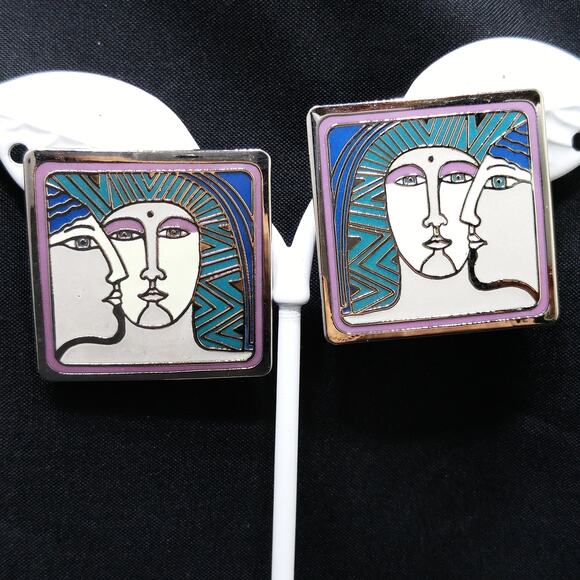 Laurel Burch Ancient Ancestors Earrings Art of Human Being Enamel 1980s - Picture 2 of 10